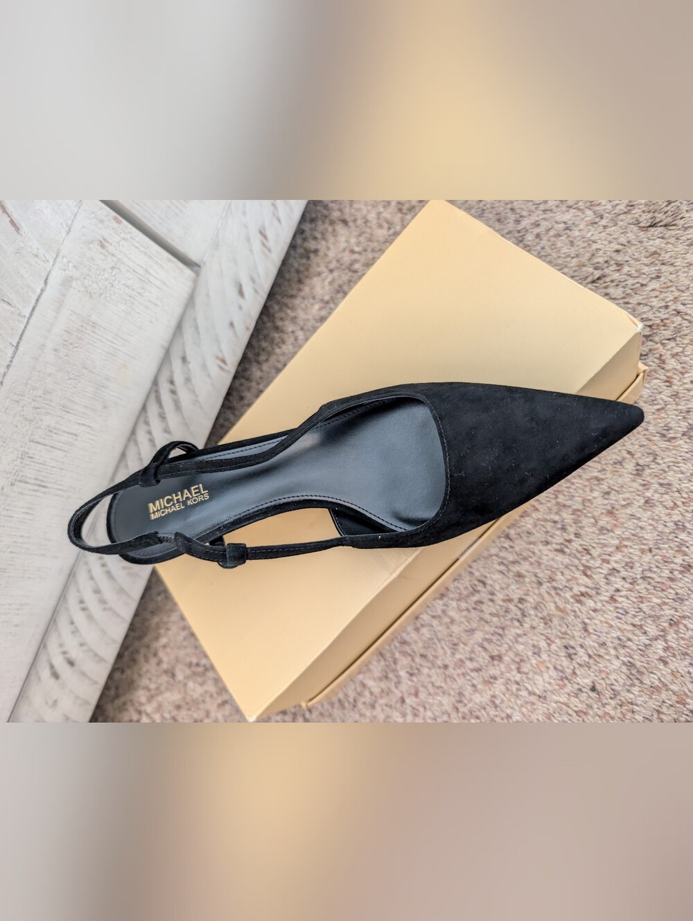 NIB MICHAEL Michael Kors Alora Mid Sling Pumps Black Suede Size 8M - Picture 3 of 5